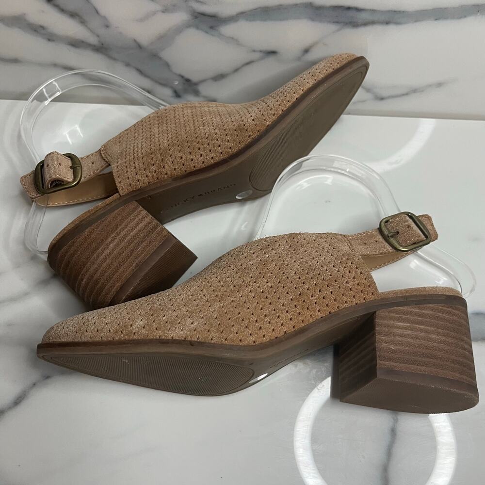 Lucky Brand Women's Brown Perforated Leather Slingback Mule Lideton Bootie Sz 7 - Picture 6 of 7